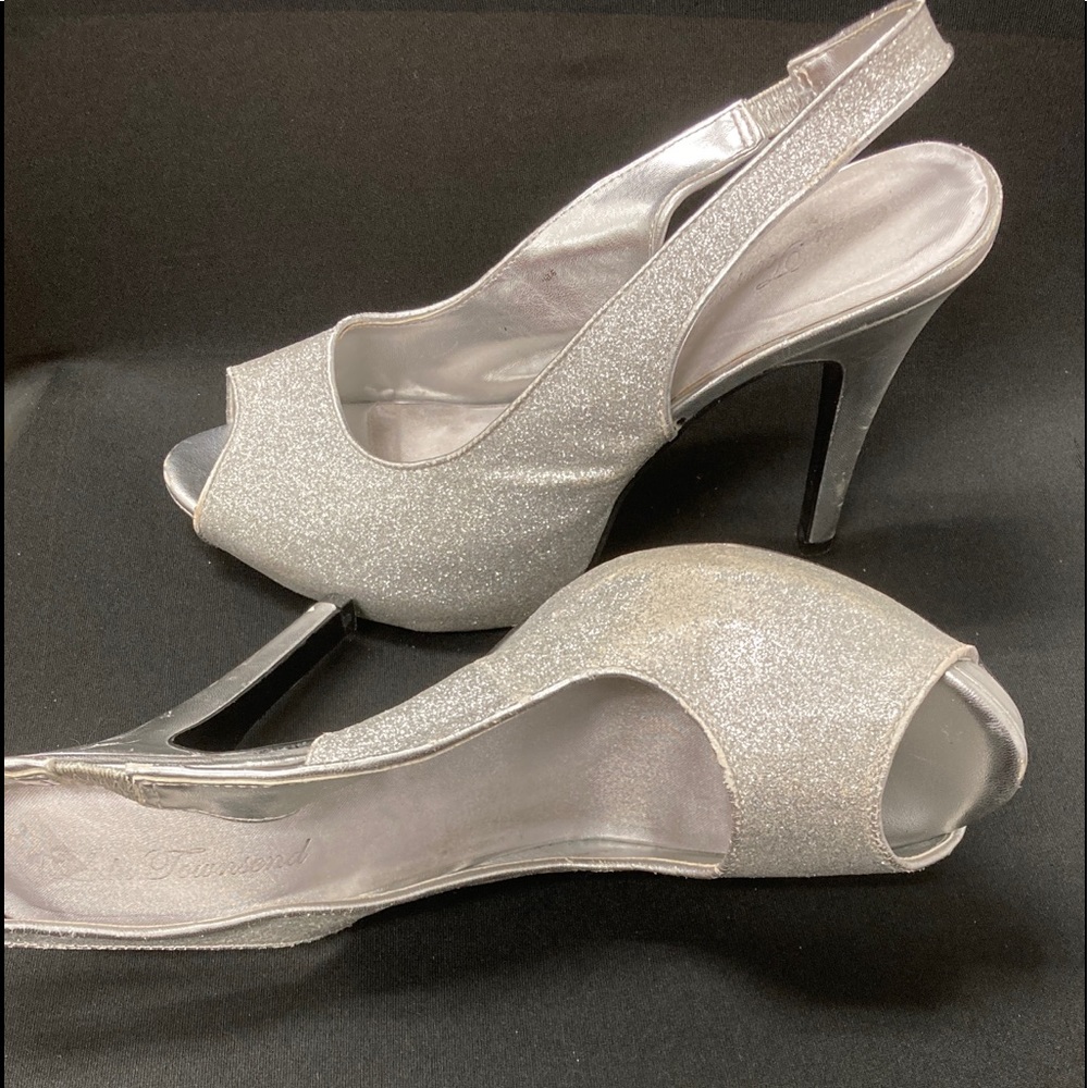 Silver Platform Peep Toe SlingBacks Sz. 10